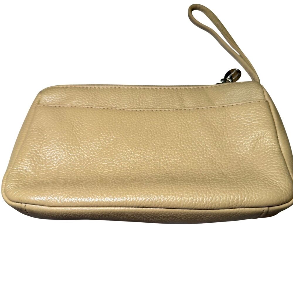 Stone Mountain Tan Leather Wristlet Clutch Bag Pebble Grain Cream Beige Zipper - Picture 2 of 7